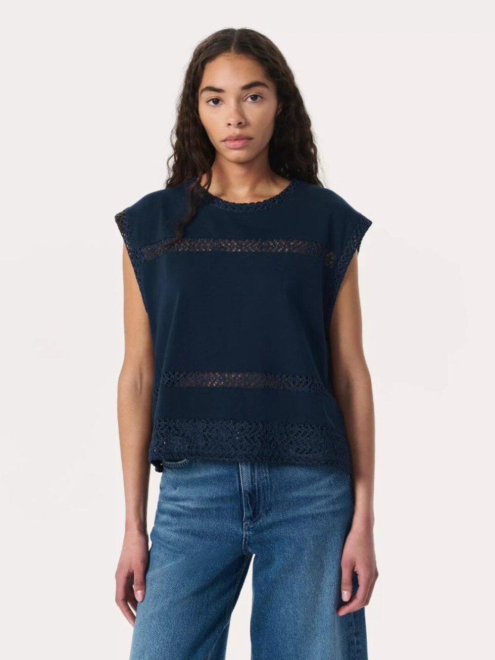 RAG & BONE - ROSIE LACE TRIM COTTON TANK - SALUTE - L - [NEW]